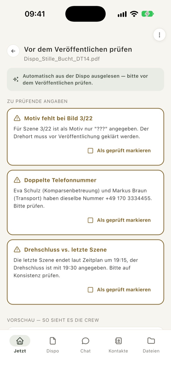 Dispo-Prüfung mit markierten Punkten